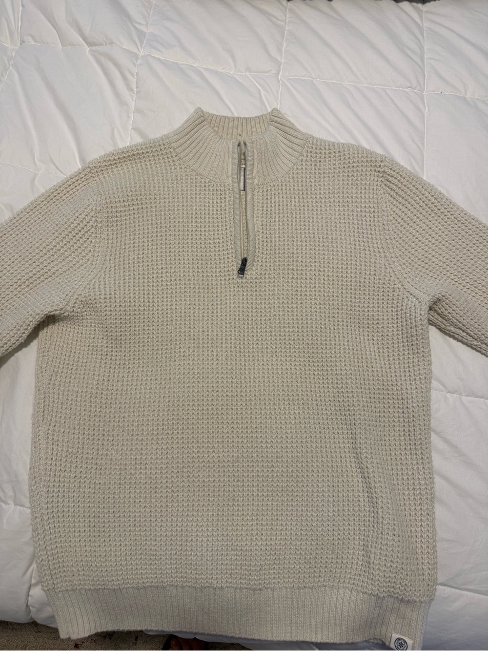 Men's Cream Half-Zip Waffle Knit Sweater